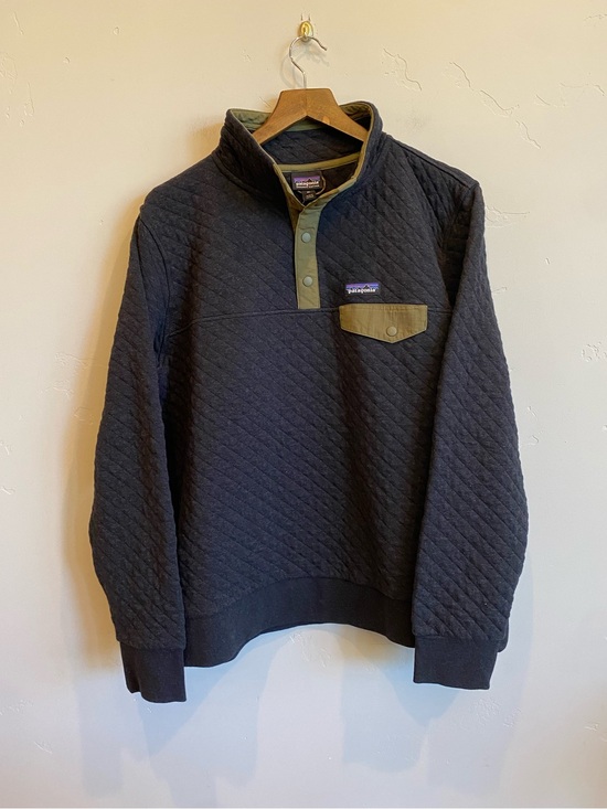 Patagonia Tops - PATAGONIA Heathered Black & Green Organic Cotton Blend Quilt Snap T Pull Over